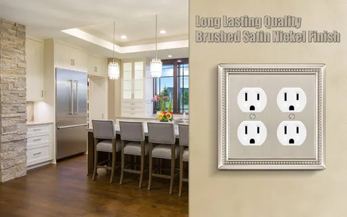 Miniatura 5 de Henne Bery Sunken Pearls - Placa de pared decorativa resistente para interruptor, cubierta para tomacorrientes (doble dúplex, níquel satinado)