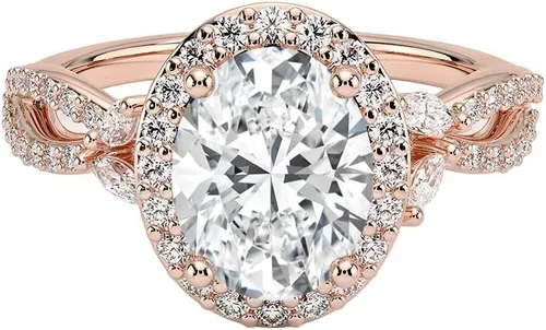 Miniatura 5 de IGI Anillo de compromiso de diamantes de talla excelente ovalada blanca de 3.43 quilates con marquesa de acento y diamantes redondos de laboratorio
