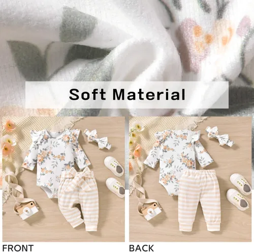 Miniatura 214 de Aalizzwell Conjunto de mameluco acanalado para bebé recién nacido prematuro para otoño e invierno