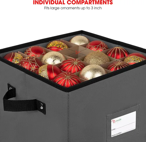 Miniatura 3 de Cofre de almacenamiento para adornos navideños, con 4 bandejas con capacidad para hasta 64 bolas de adorno, con separadores (gris)