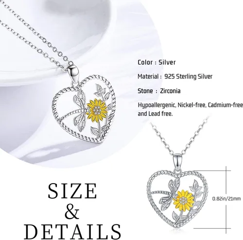 Miniatura 3 de CHENGHONG Collares de girasol de plata de ley 925, collar con colgante de girasol You Are My Sunshine, regalos de joyería para mujeres y hombres