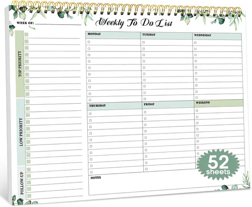 Taja Bloc de notas semanal de tareas pendientes con 52 hojas sin fecha (8.5 x 11 pulgadas), planificador semanal de escritorio para mujeres y