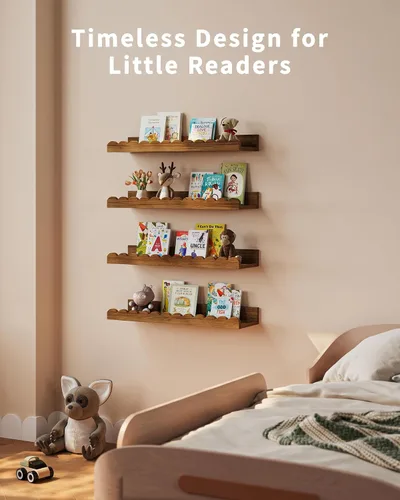 Miniatura 5 de Shario Estantes para libros de guardería, paquete de 4 estantes flotantes para pared de niños, estantes festoneados, estantes de pared