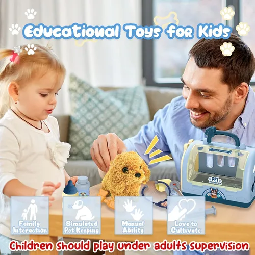 Miniatura 3 de TEUVO Juego de cuidado de mascotas con juguetes de perro robot para niños, 12 piezas de juguetes de juego veterinario para niños, kit
