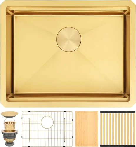 Miniatura 16 de Fregadero de barra de montaje inferior, fregadero de barra dorada de 15 pulgadas, fregadero de cocina de 15 x 15 x 9 pulgadas, fregadero de cocina