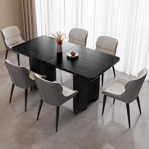 Miniatura 8 de Mesa de comedor rectangular de 62.99 pulgadas para 4-6 personas, mesa de cocina moderna con patas en forma de onda, mesas de comedor para cocina