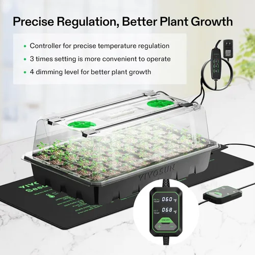 Miniatura 2 de VIVOSUN 1 paquete de bandejas iniciadoras de semillas de 40 celdas con 1 juego de luces LED y alfombrilla térmica para plántulas de 10"x20.75
