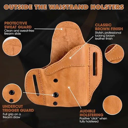 Miniatura 7 de Urban Carry - Funda OWB de cuero con cierre en marrón - Diseño híbrido seguro y cómodo de cuero/polímero para un ocultamiento óptimo Opciones