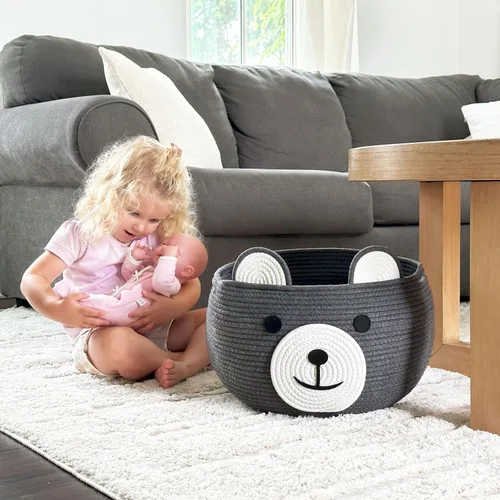 Miniatura 5 de CherryNow Woven Rope Basket, Bear Baskets for Gifts Empty, Large Storage Basket for Living Room Nursery, Decorative Animal Baskets with Handles