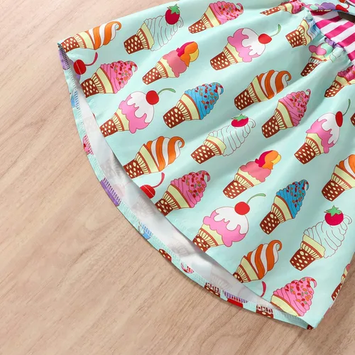 Miniatura 4 de Falda de verano para niñas pequeñas, con estampado de heladodinosaurio, sin mangas, correa sin espalda, vestido de 1 a 6 años