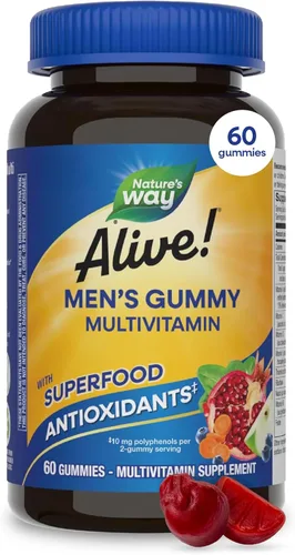 Nature's Way Alive! Gomitas multivitamínicas para hombres, apoya el metabolismo energético*, la función muscular*, antioxidantes de