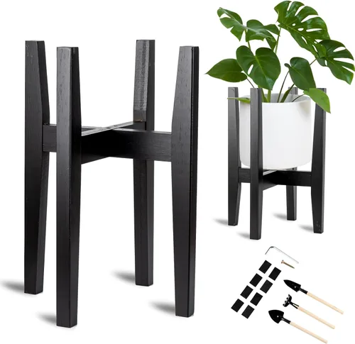 Soporte ajustable de bambú para plantas de interior, estante moderno para flores con compatibilidad de maceta de 8 a 12 pulgadas, diseño de esquina