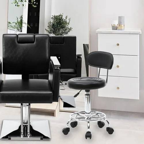 Miniatura 6 de Taburete multiusos para salón, taburete giratorio ajustable con cojín trasero y ruedas, perfecto para salón de belleza, spa, tatuaje, masaje