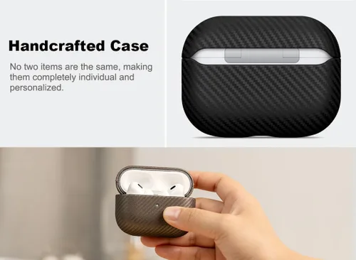 Miniatura 3 de Haobobro Funda de piel para AirPods Pro 3, piel seleccionada respetuosa con la piel, con textura de fibra de carbono, hecha a mano, funda rígida