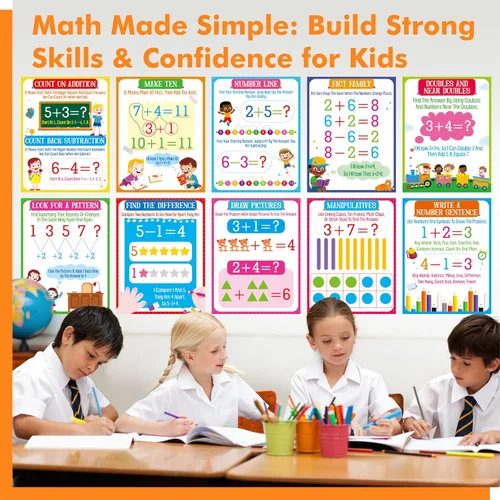 Miniatura 7 de 15 pósteres de estrategia matemática, póster de aprendizaje temprano, manipulador matemático para profesores, estrategias de suma y resta