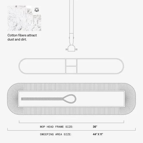 Miniatura 4 de Trapeador de polvo comercial – Barredora de piso de 36 pulgadas para madera dura, cabezal de trapeador de algodón reutilizable, mango extensible