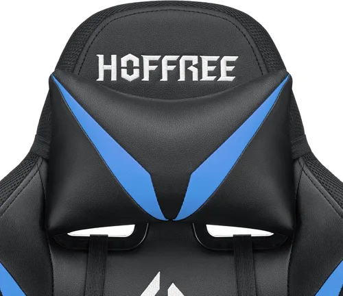 Miniatura 6 de HOFFREE - Silla gamer con masaje, altavoces Bluetooth y luces LED, silla ergonómica para computadora y videojuegos con reposapiés, silla de Azul