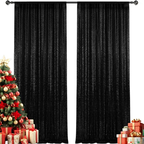 Miniatura 57 de 2 paneles de cortinas de fondo de lentejuelas verdes de 8 pies, cortinas de fondo de fotografía con purpurina para decoración de Navidad, boda