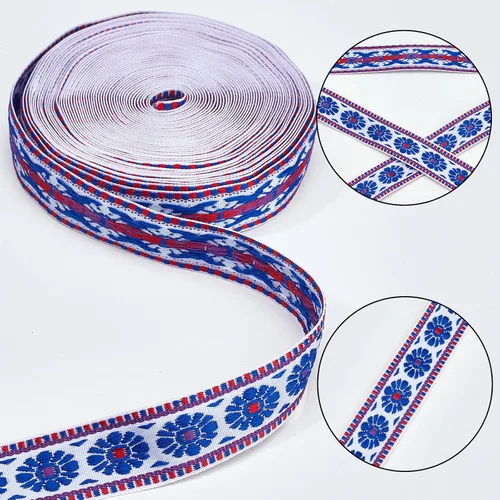 Miniatura 6 de GORGECRAFT Cinta de bordado jacquard de 10.9 yardas de ancho de 1 pulgada de ancho, encaje étnico, bohemio, flecos, apliques de tela para ropa