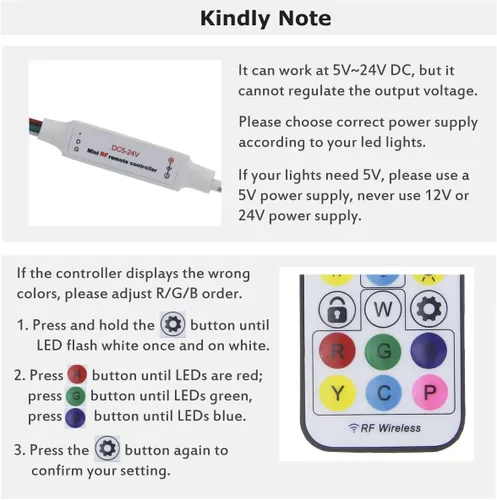 Miniatura 6 de ALITOVE WS2812B WS2811 Controlador LED direccionable RF remoto inalámbrico Mini controlador 5 ~ 24 V CC para WS2812 WS2811 Dream Color Rainbow RGB