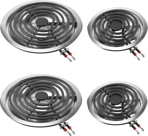 Miniatura 9 de Sartenes de goteo para quemador de porcelana negra, 2 WB31M19 (8 pulgadas), 2 WB31M20 (6 pulgadas) y repuesto para quemador de estufa eléctrica, 2