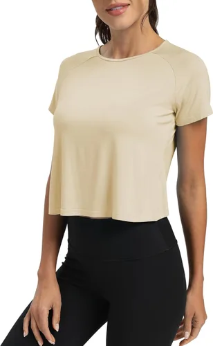 Miniatura 3 de Mippo Camisetas de entrenamiento para mujer, recortadas, con espalda dividida, atléticas, para gimnasio, ejercicio, ajuste holgado