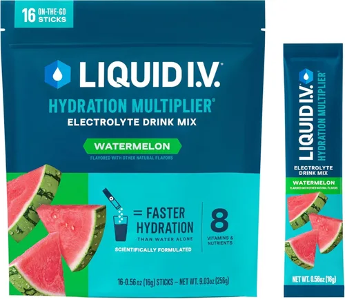 Liquid I.V. Hydration Multiplier mezcla para bebidas sabor sandía, paquetes con polvo para hidratación, suplemento con electrolitos, bajo nivel de