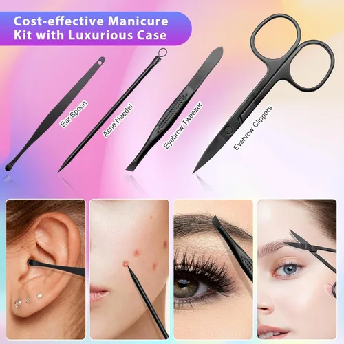 Miniatura 3 de CGBE Juego de cortaúñas, 12 piezas de acero inoxidable para hombres, juego de manicura y pedicura para regalos para hombres, color negro