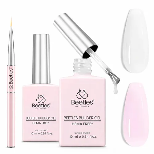 Miniatura 10 de Beetles Gel Constructor para Uñas, 3 Piezas de Gel Constructor de Uñas Transparente con Base y Capa Superior para Fortalecimiento de Uñas
