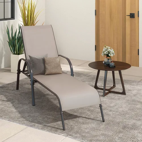 Miniatura 8 de Giantex Silla de Salón para Patio, Tumbona para Exteriores con Respaldo de 5 Posiciones Ajustables, Marco de Acero Resistente, Sillón Reclinable