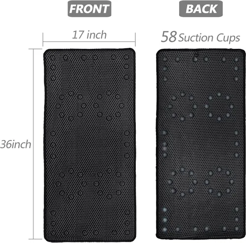 Miniatura 6 de Tapete para ducha y baño, antideslizante, lavable a máquina y extra grande, tapetes para bañera con agujeros de drenaje y ventosas, tapetes de Negro