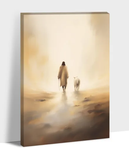 Miniatura 32 de Arte de pared en lona de Jesús y Cordero, Imagen de Jesús Corriendo tras la Oveja Perdida, Arte de pared religioso de Jesús Dejando las 99, Pinturas