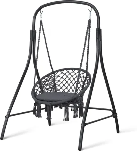 Miniatura 9 de SUNCREAT Silla Hamaca Colgante de Interior con Soporte, Silla Colgante de Exterior con Soporte, Capacidad de 400 libras, Beige