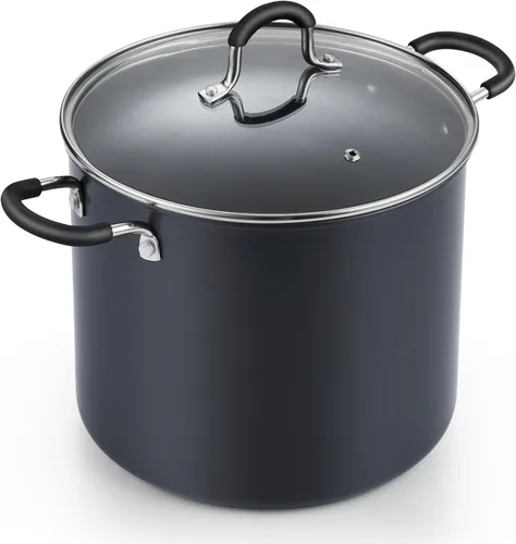 Cook N Home - Olla antiadherente con tapa para sopa de 10 cuartos de galón, anodizada dura profesional, segura para horno - Asas que se mantienen