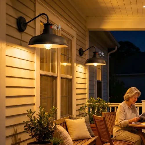 Miniatura 10 de Paquete de 2 apliques de pared de cuello de ganso estilo granja, luces de granero, sensor de movimiento y del anochecer al amanecer, accesorios