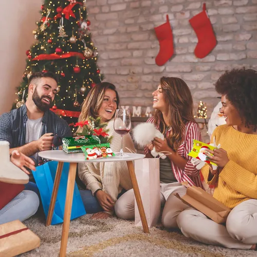 Miniatura 7 de Cholemy 120 cajas de almohada de Navidad, cajas de regalo pequeñas, tarjetas de regalo de Navidad, a granel, 12 diseños, cajas de dulces de Navidad