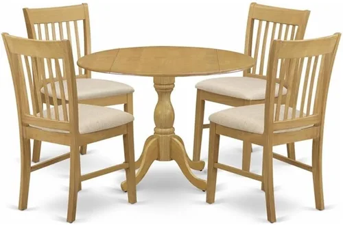 Miniatura 10 de East West Furniture DMNF3-LWH-W - Juego de comedor de 3 piezas que contiene una mesa de comedor redonda con gotas y 2 sillas de cocina, 42 x 42