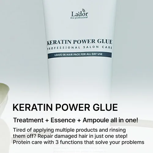 Miniatura 2 de LADOR Keratin Power Glue - Acondicionador sin enjuague, máscara de tratamiento para el cabello, protector del calor, brillo brillante, caracol
