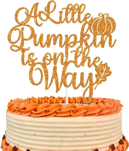 Miniatura 10 de Decoración para tartas con purpurina dorada "A Little Pumpkin is on His Way", calabaza Oh Boy/A Little Pumpkin is on the Way, decoración de fiesta