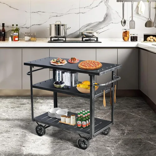 Miniatura 6 de Carrito de almacenamiento industrial de 3 niveles con ruedas para vino, estante de vino de metal con ruedas, cocina, bar, comedor, té, vino, carrito