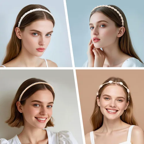Miniatura 8 de AMCAMI 10 diademas de metal con cuentas de perlas, lindas diademas antideslizantes para niñas y mujeres, accesorios para el cabello para niñas