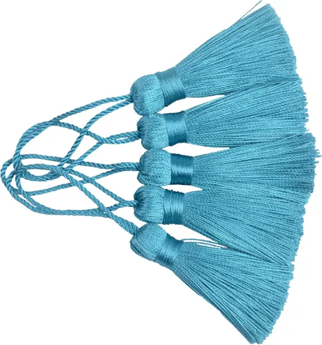 Miniatura 29 de Makhry 20 mini borlas de hilo sedoso hechas a mano de 4.3 pulgadas con lazo de cordón de 2 pulgadas y pequeño nudo chino para aretes, recuerdo