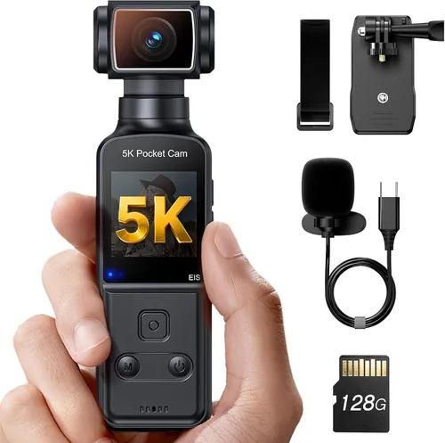Cámara corporal 5K con audio, lente giratoria de 270°, micrófono externo y estabilización EIS - Cámara de vlogging Z14 4K/60FPS para grabación