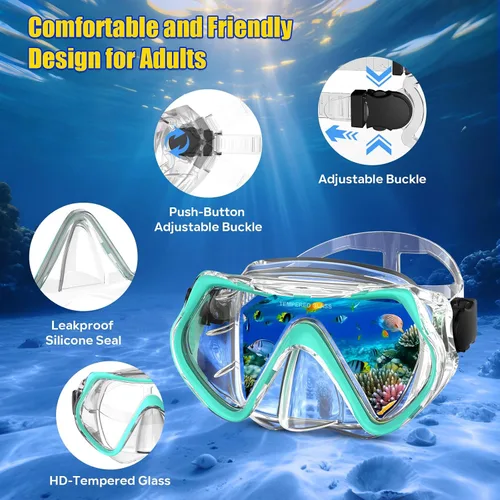 Miniatura 2 de Dry Snorkel Set,Panoramic Wide View Anti-Fog Scuba Diving Mask,Professional Snorkeling Gear for Adults Transparente Verde