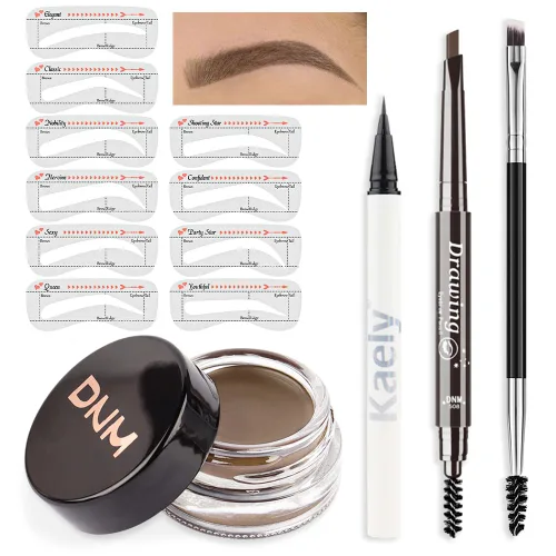 Miniatura 7 de evpct - Kit de maquillaje de pomada en gel en polvo para cejas color rubio con cepillo de doble punta, kit de plantillas para cejas para mujeres