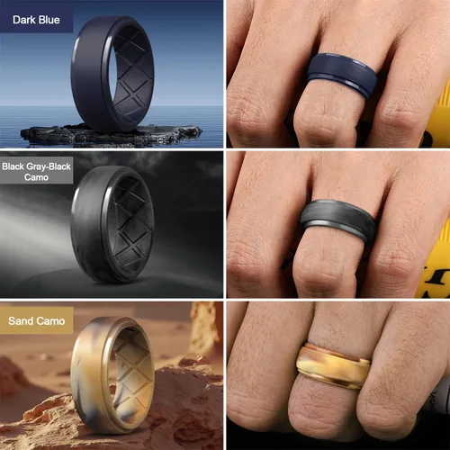 Miniatura 25 de Egnaro - Anillos de silicona para hombre, 25/64 pulgadas (10 mm) de ancho y 3/32 pulgadas (2.5 mm) de grosor, alianzas de boda de goma, paquete