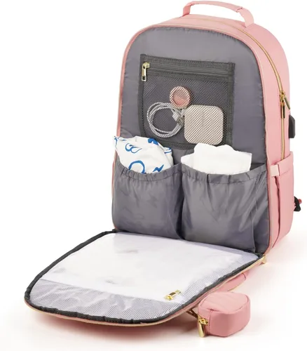 Miniatura 7 de MOMUVO Mochila para pañales, bolsa de bebé acolchada con cambiador, correas para cochecito y funda para chupete, bolsas de pañales de viaje grandes
