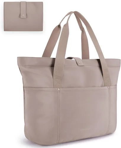 BAGSMART Bolsa de mano para mujer, bolsa plegable con cremallera, bolsa de hombro grande con asa superior para viajes, trabajo