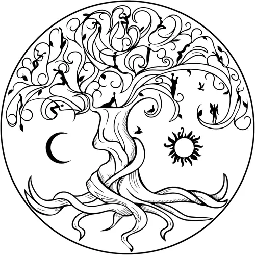 Vinilo adhesivo para pared, diseño celta del árbol de la vida, símbolo, naturaleza, hadas, sol y luna, decoración grande (1359ig) (M 22.5 x 22.5