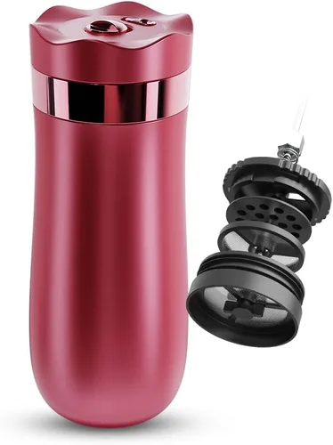 Miniatura 11 de Cafetera portátil de prensa francesa y prensa de té, taza de viaje de acero inoxidable aislada al vacío de 11 oz, filtro fino único para campamento